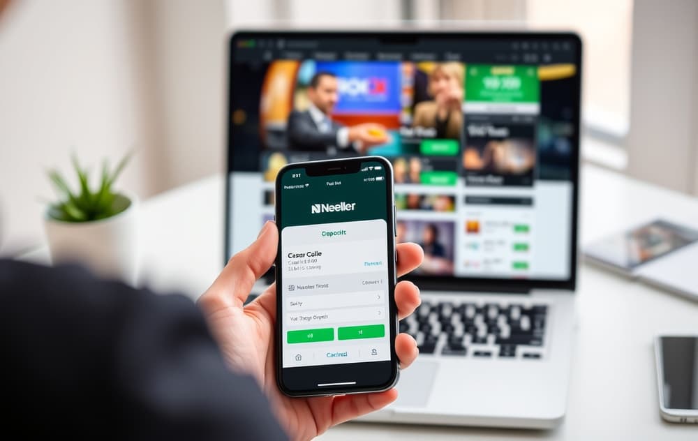 Person som bruker Neteller-appen for casinoinnskudd.
