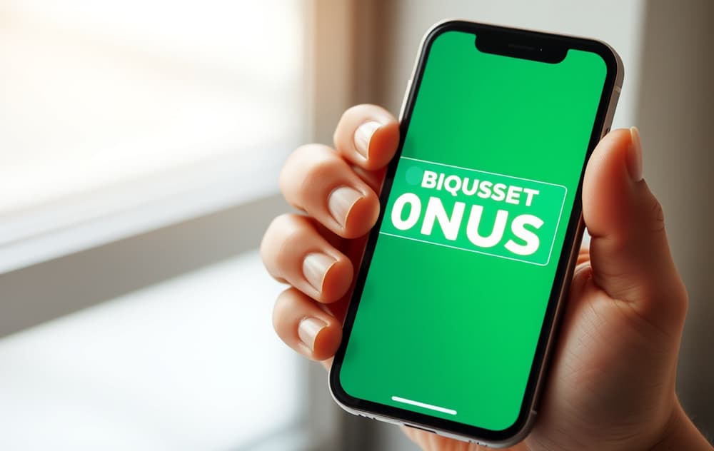 En person som holder en mobiltelefon med en melding om casino bonus uten innskudd