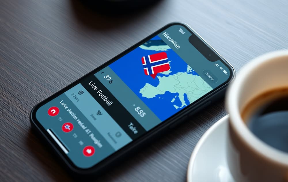 Smarttelefon med odds-app og norsk flagg